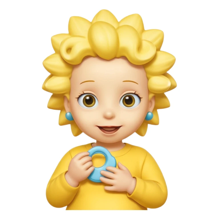 A 3D cartoon baby character fully yellow skin, styled like Maggie Simpson, with pacifier, big eyes, smooth shading, Memoji-style rendering, consistent with other yellow Simpsons characters. sticker