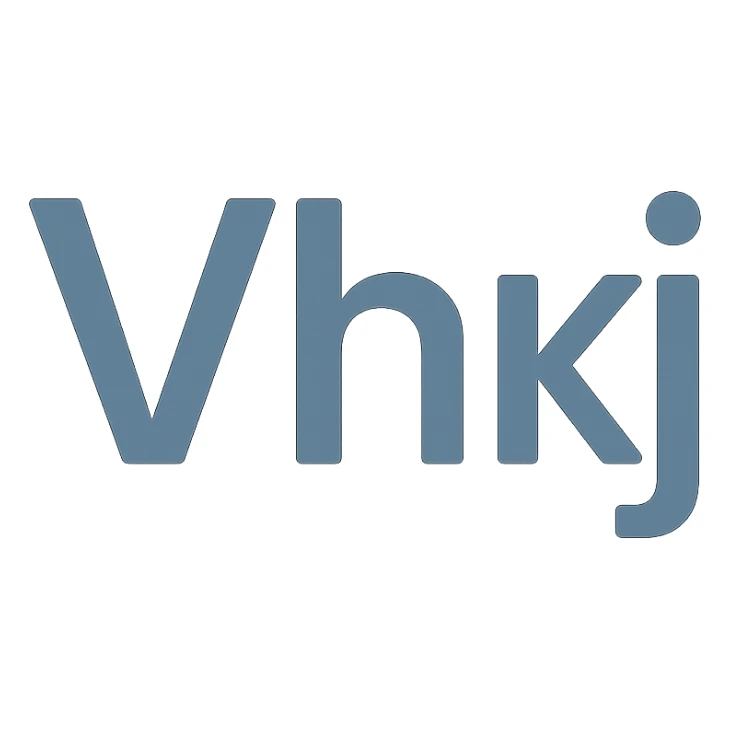 the letters 'Vhkj' in a minimalistic icon style, flat design, soft colors, rounded corners sticker