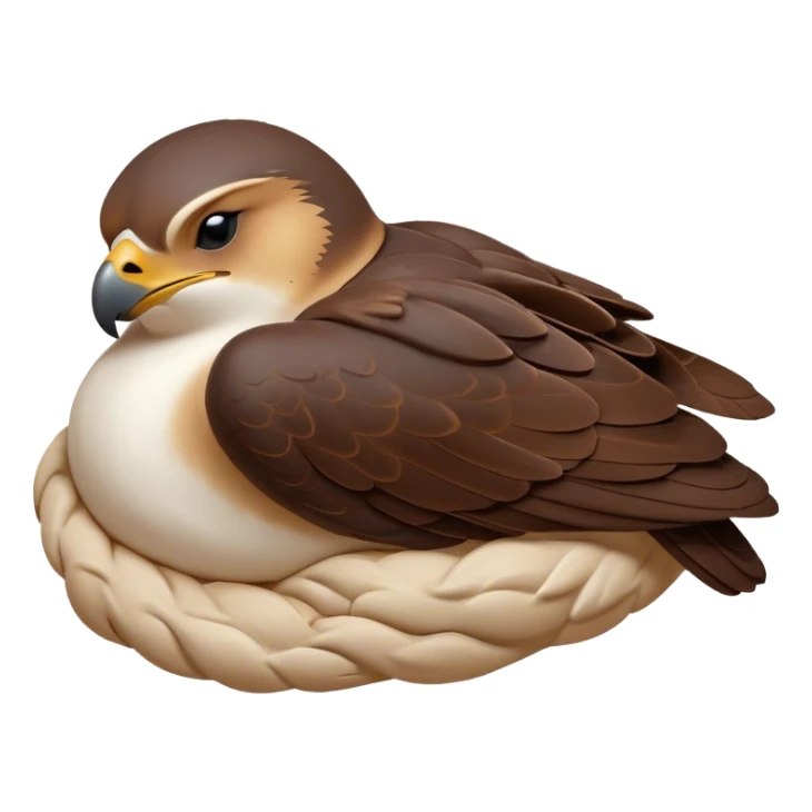 Meme-Worthy Cute Sleeping Falcon Portrait Emoji, Head resting peacefully with a contented smile, showcasing a streamlined, powerful form with eyes gently closed in serene slumber and a subtly curved beak, Simplified yet adorably endearing features, highly detailed, glowing with a soft, drowsy light, high shine, relaxed and utterly lovable, stylized with an air of playful laziness, soft glowing outline, capturing the essence of a sleeping falcon that feels destined to become the next viral icon of adorable rest! sticker