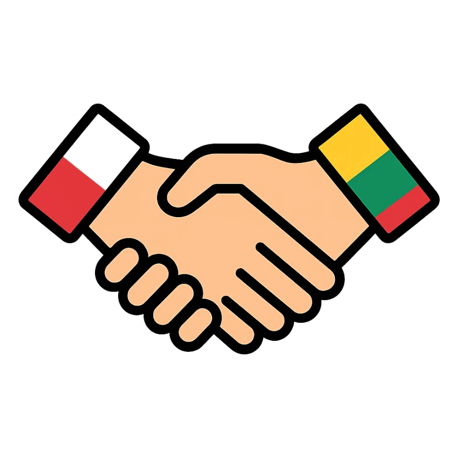 handshake icon with one sleeve as Polish flag and the other as Lithuanian flag sticker