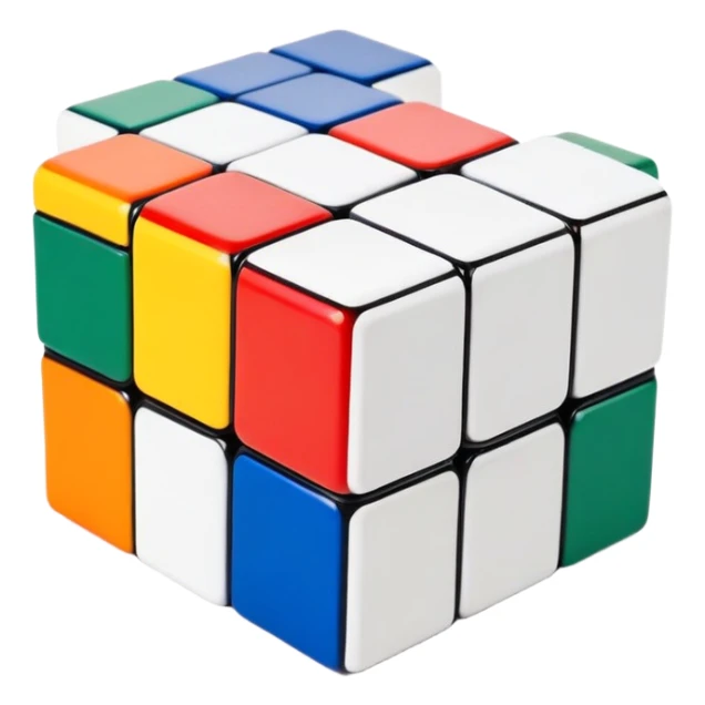 Minimalist 3x3 Rubik's cube with clean design, simple colors, and smooth edges. Classic red, blue, green, yellow, white and orange sides. iOS style emoji. sticker