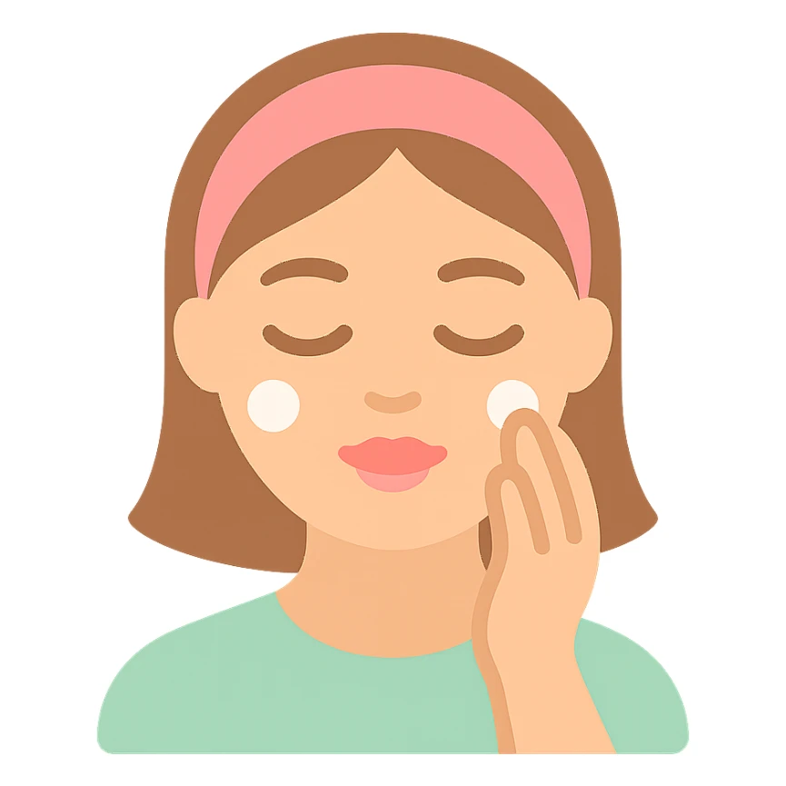 moça fazendo skincare no rosto, traços suaves sticker