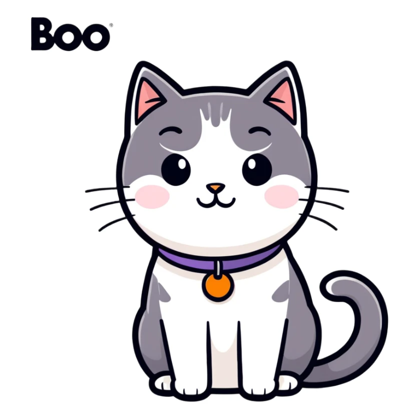 black and white cat with collar that says Boo sticker