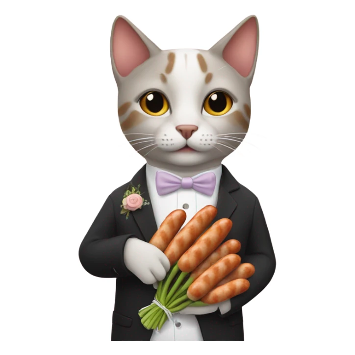 A cat getting married instead of a bouquet of sausages sticker