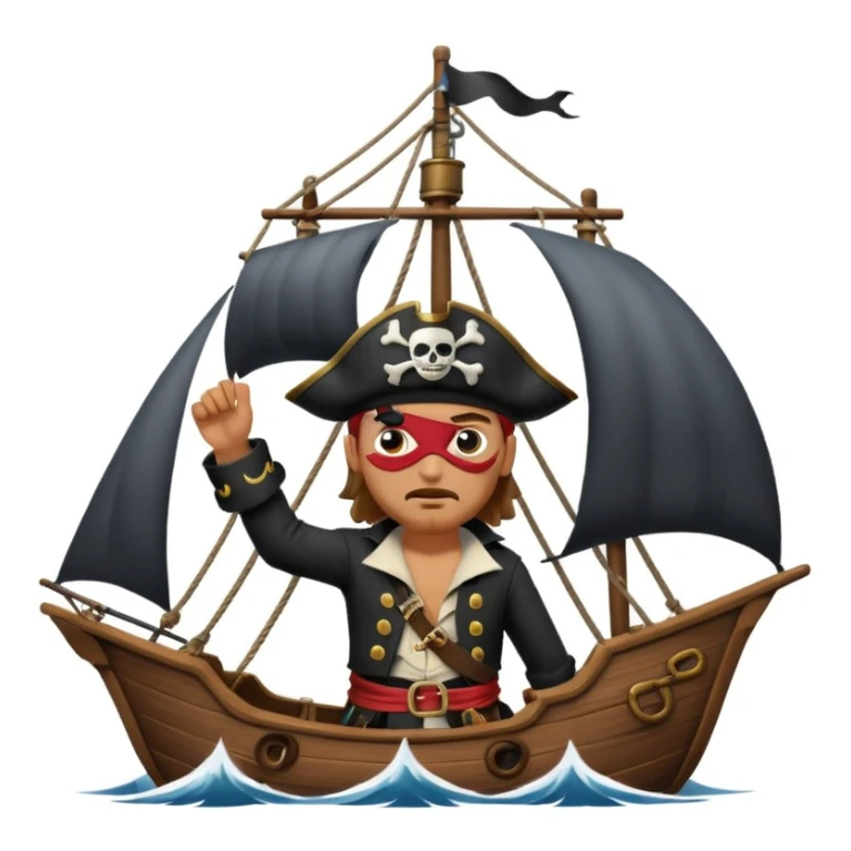pirate with eye sailing a ship in strome sea background sticker