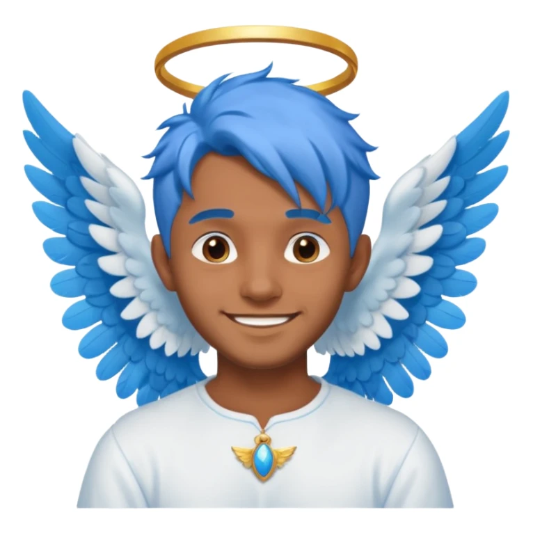 brown guy ,blue hair,  angel sticker