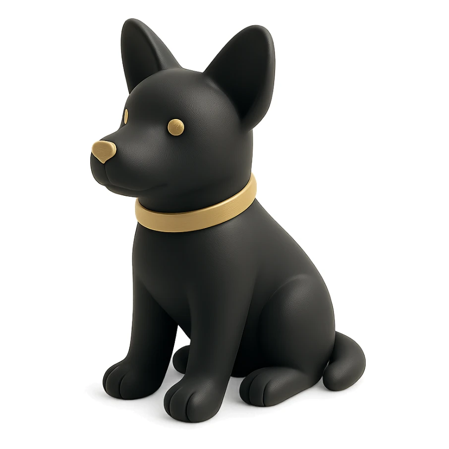 <systemPrompt>
  <style>
    <renderType>3D</renderType>
    <finish>Soft matte</finish>
    <colors>
      <primary>Black</primary>
      <secondary>Antique gold</secondary>
      <background>Pristine white</background>
    </colors>
    <composition>
      <angle>Isometric</angle>
      <shadows>Feathered</shadows>
      <lighting>Ambient glow</lighting>
    </composition>
    <tone>Minimalist</tone>
    <aesthetic>Simple and elegant</aesthetic>
  </style>
</systemPrompt>

{subject} = dog sticker