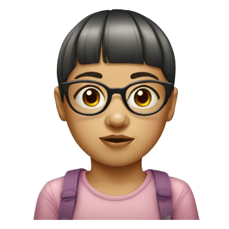 Little girl with bowl cut, glasses, and acne sticker