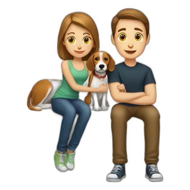 Brown hair White boy and girl with beagle Sit on couch sticker
