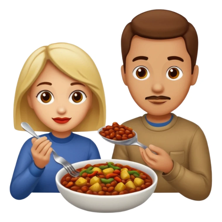 ligth couple having dinner of chili, beans and potatoes sticker