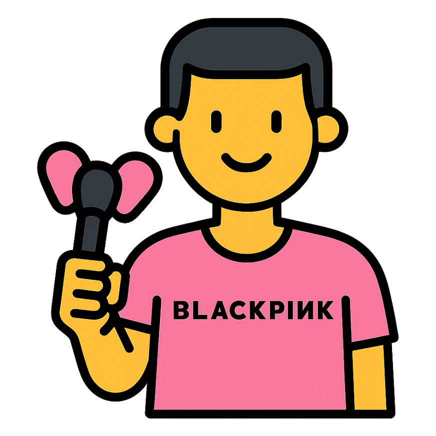 simple and minimal BLACKPINK fan icon with good stamina, holding a BLACKPINK lightstick, color outline style sticker