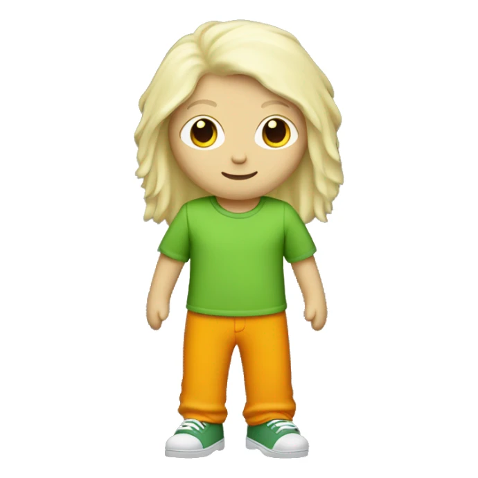 white ragdoll with orange shirt, green pants, and yellow hair  sticker