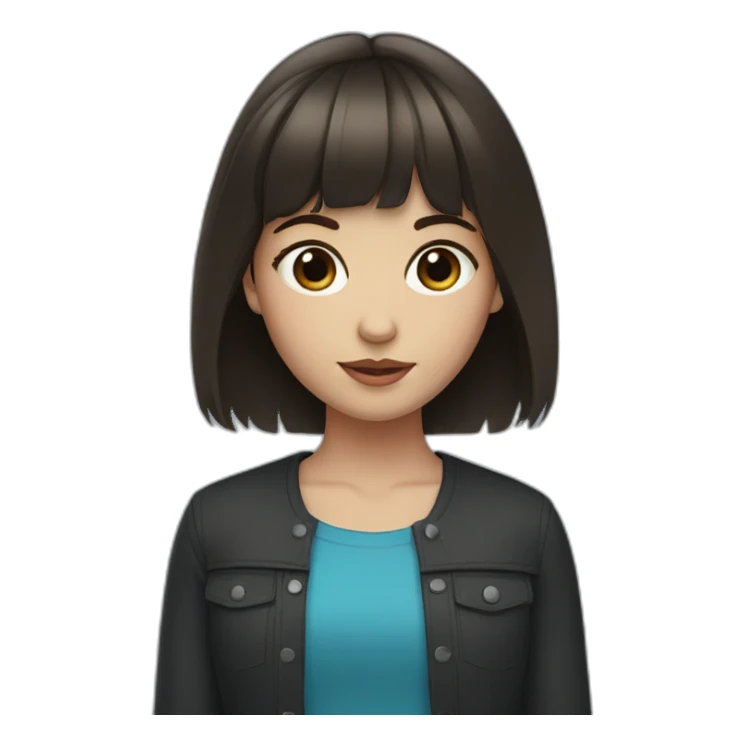girl with dark brown hair, thick bangs, blue eyes sticker
