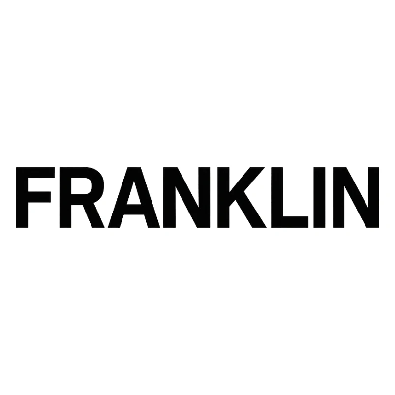 'FRANKLIN' word mark, uppercase, modern Helvetica-style, startup branding, black sticker