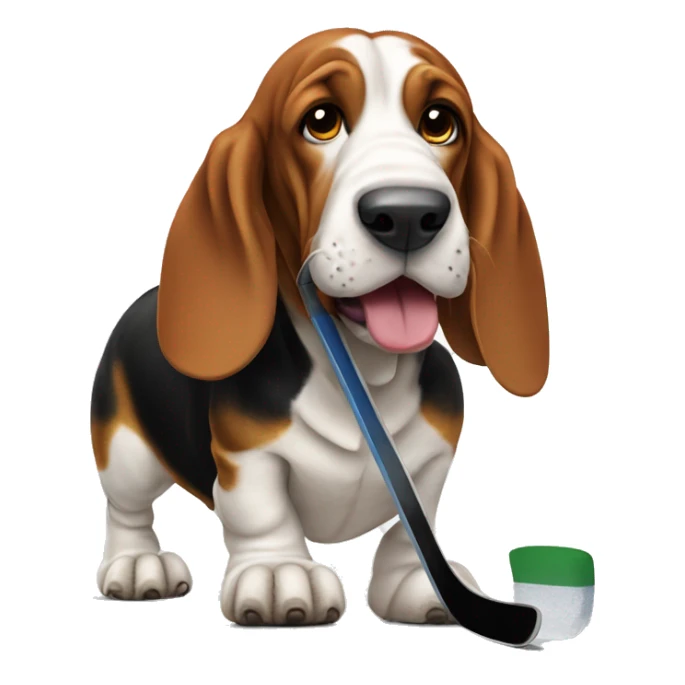 Basset hound playing hockey sticker