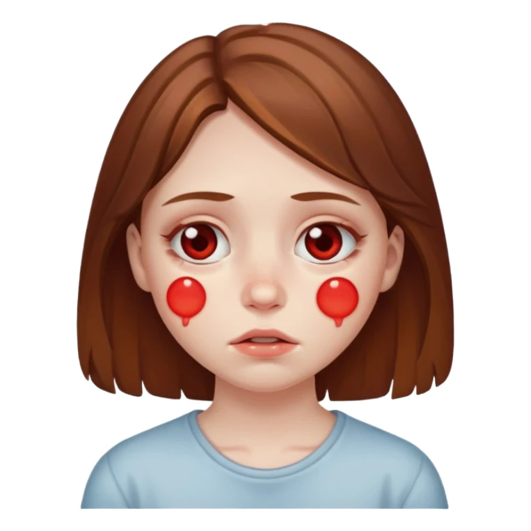 brown haired girl puffy swollen red circles around her eyes sticker