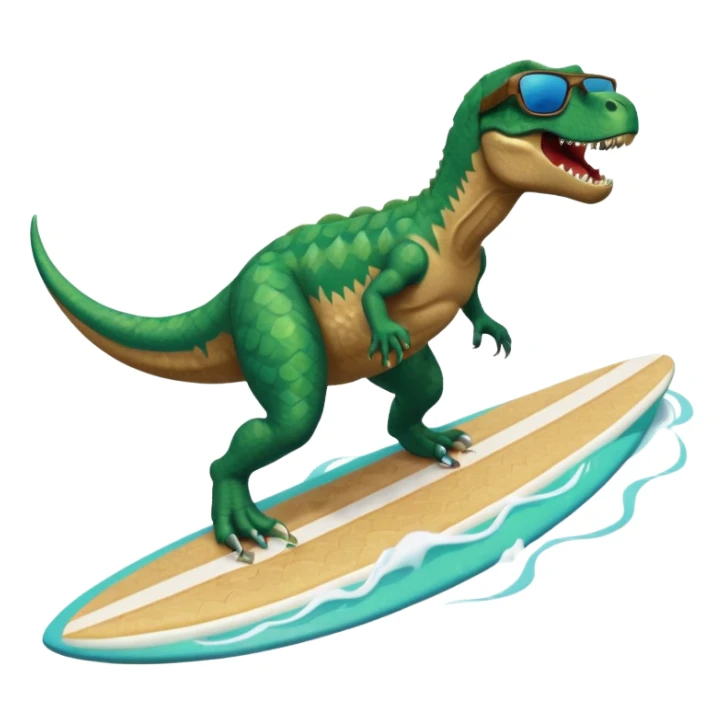 T-Rex wearing shades on surf board surfing threw the ocean sticker
