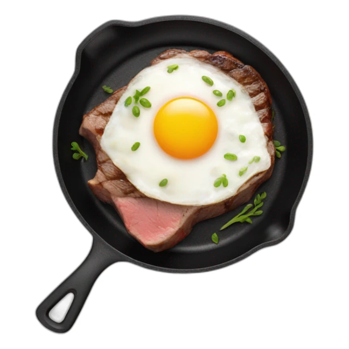 steak and egg frying in black frying pan sticker