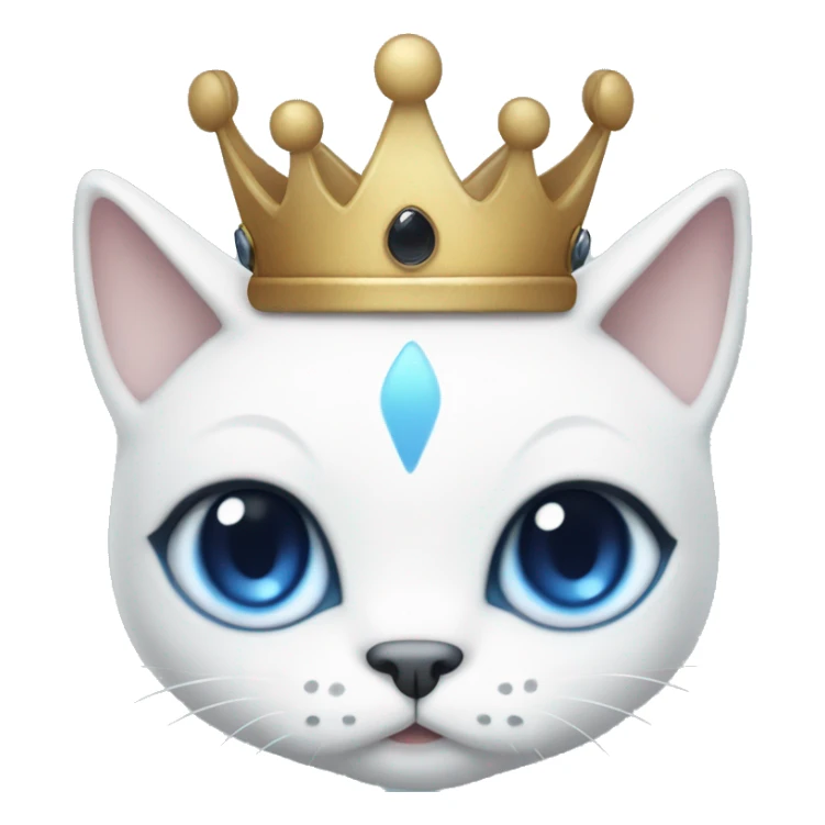 White cat with black head and blue eyes wearing a crown sticker