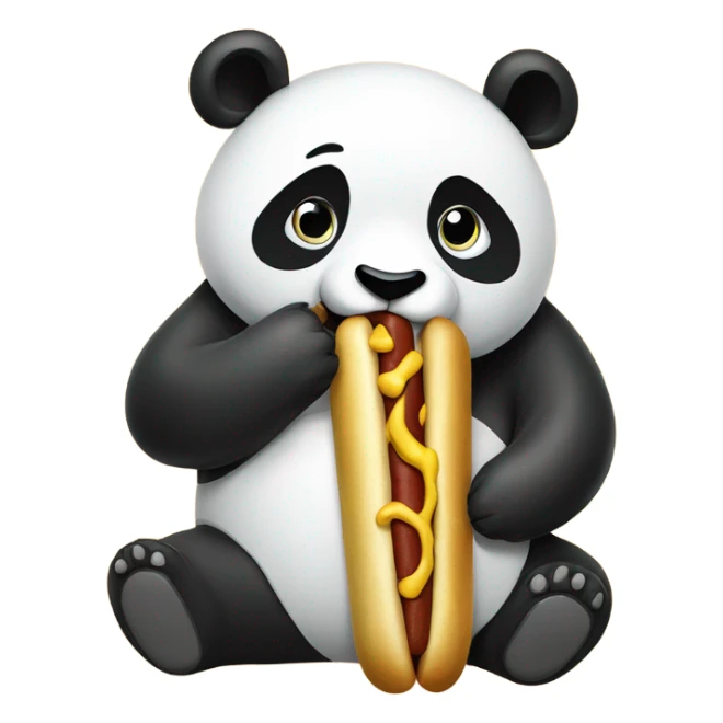 panda eating a bamboo hotdog with mustard sticker