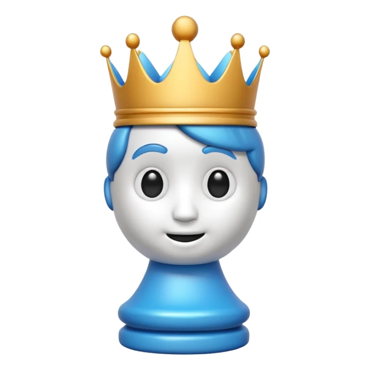 3D emoji style chess piece, cute glossy white king chess icon, soft rounded shapes, big expressive cartoon eyes, smooth plastic texture, vibrant colors, studio lighting, centered composition, transparent background, high resolution, minimal, modern emoji design, soft shadow, ultra detailed, 4k sticker
