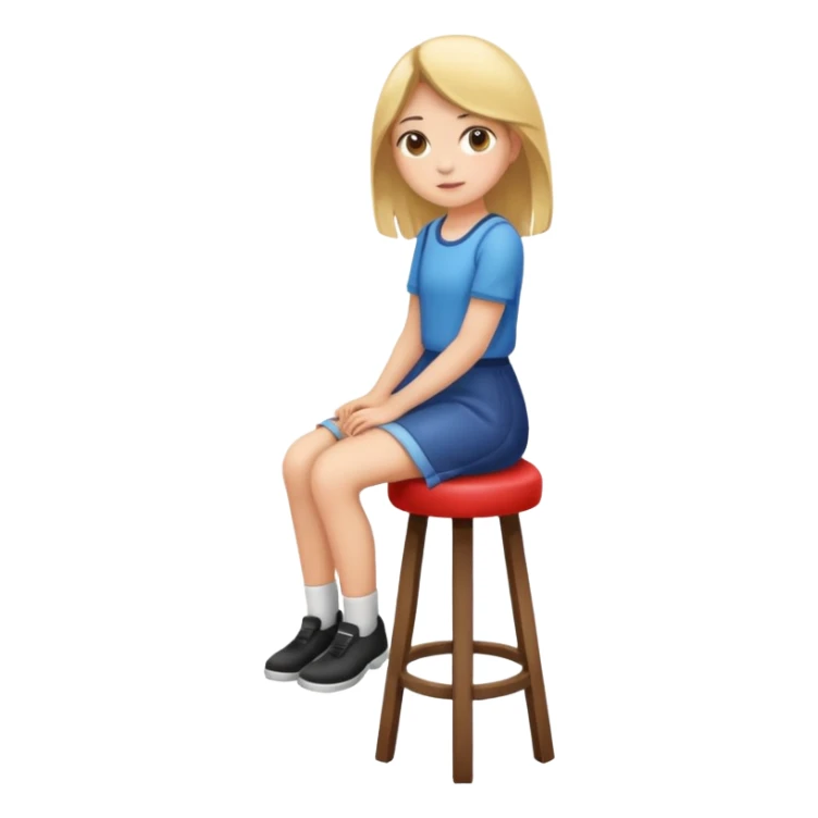 a girl is sitting on a stool whole body toward left side sticker