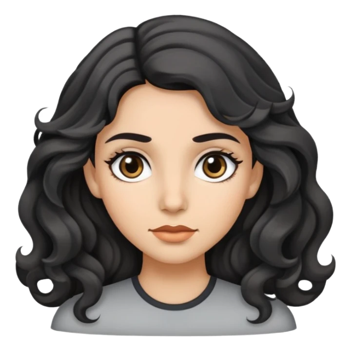 woman face with big grey eyes, medium skin tone, and black wavy hair sticker