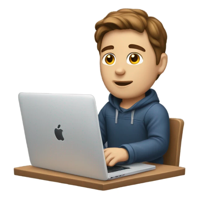 white-skinned male brown hair product designer sitting with macbook sticker