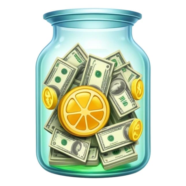 pickled money, assets, trading in a transparent vessel from which neon elixir flows over the edges sticker