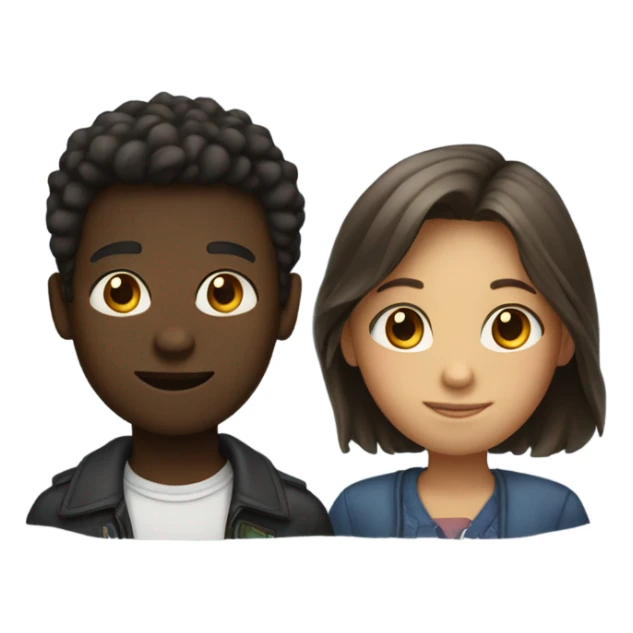 An emoji of two friends standing side by side, one girl and one boy, both with dark skin. sticker
