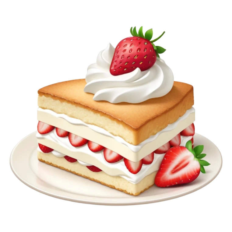 slice of strawberry shortcake with whipped cream, soft and light colors, smooth texture, bright and appetizing, minimal details, glossy highlights
 sticker
