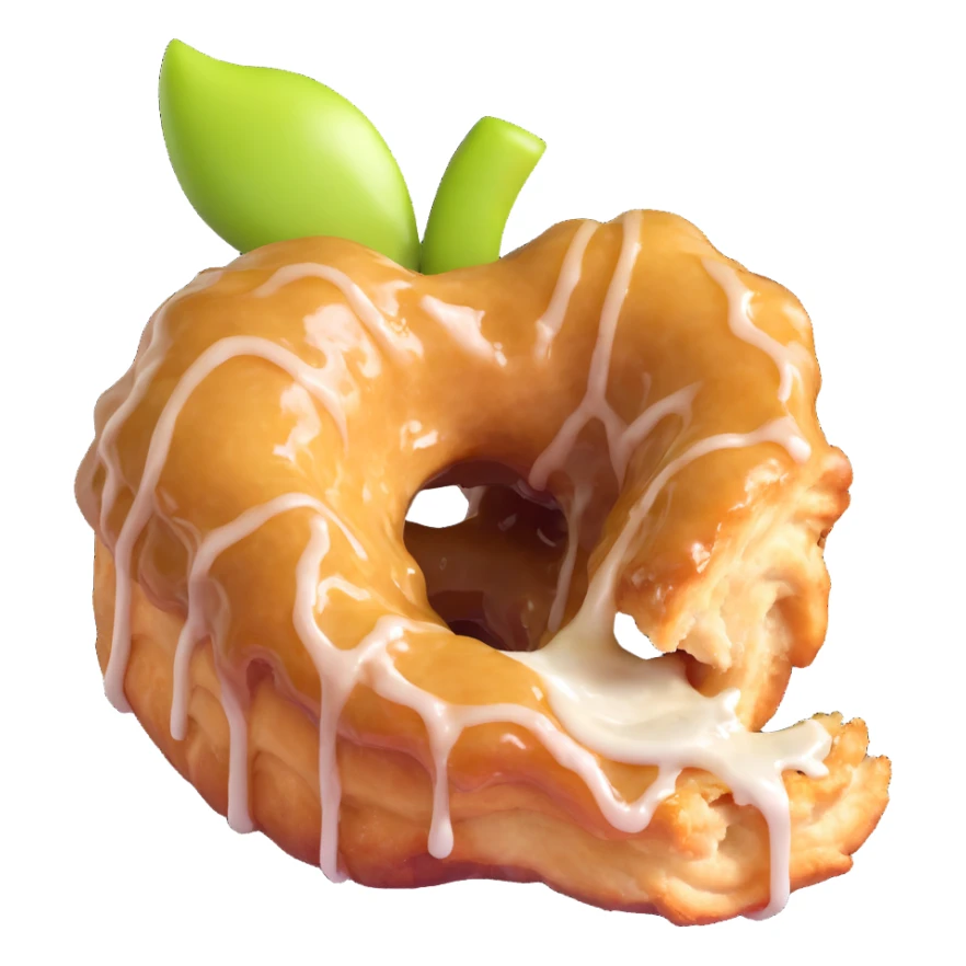 apple fritter with a bite taken out sticker