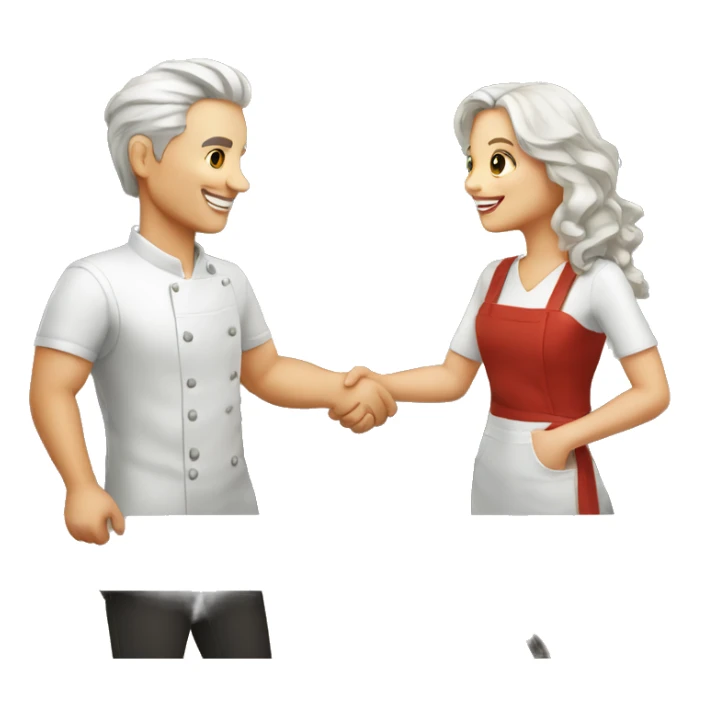 restaurant owner and blogger shaking hands, both with white skin, in great detail sticker