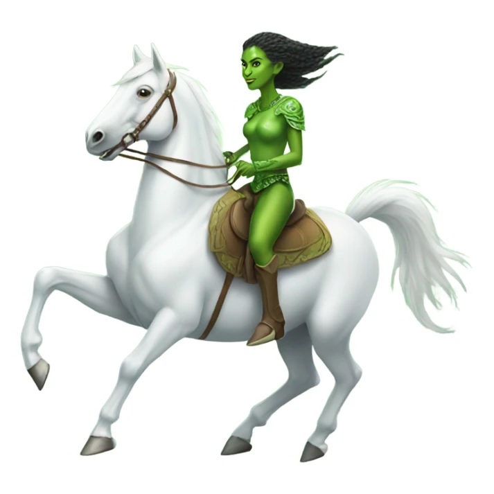 a green amazon alien woman on a white horse sticker