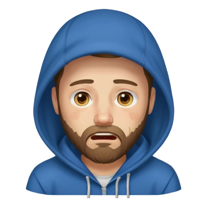 25 age beard man wearing hoodies and crying face sticker