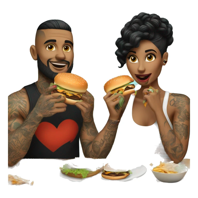 Beautiful tattooed couple eating burgers sticker