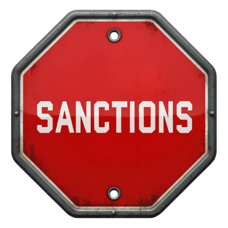 red, road sign, hexagonal, with the inscription sanctions sticker