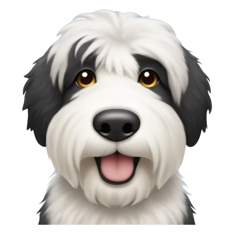 Half black (right side of face) half white (left side of face) old English sheepdog wearing a bow tie  sticker