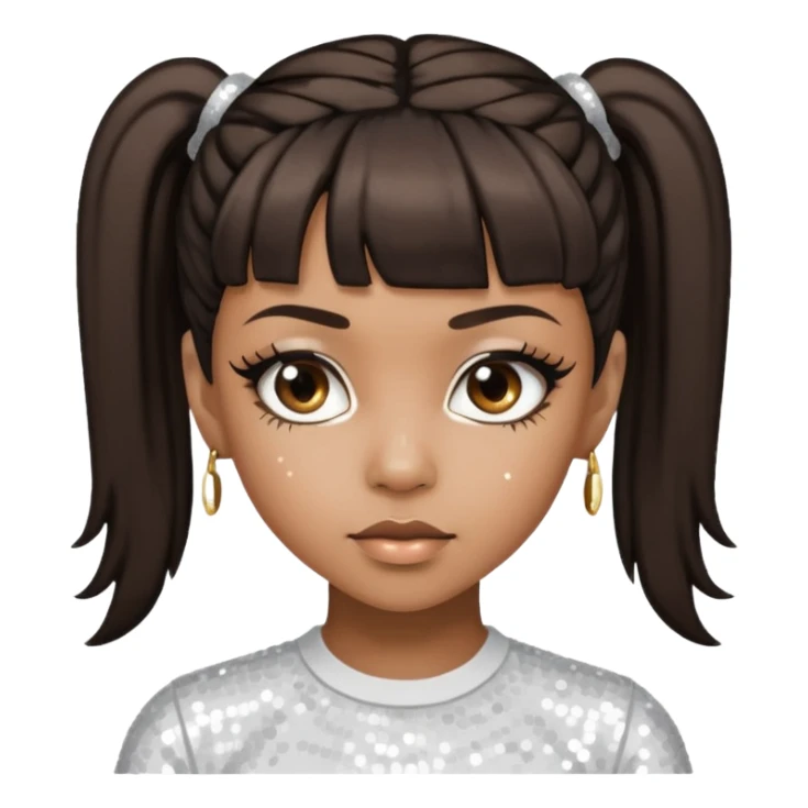 Left Eye from TLC with dark brown ponytail hair, white sequin outfit sticker