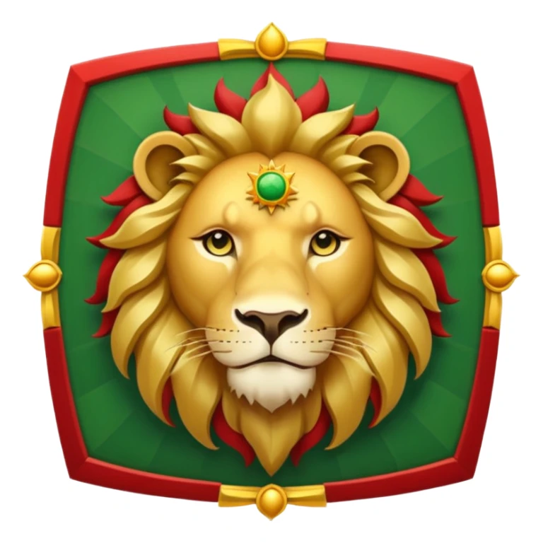 single emoji featuring a lion in the center, flanked by green, white, and red squares, with a sun above sticker