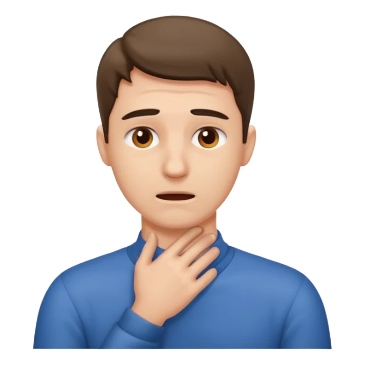 A man looking stressed holding the front of his neck  sticker