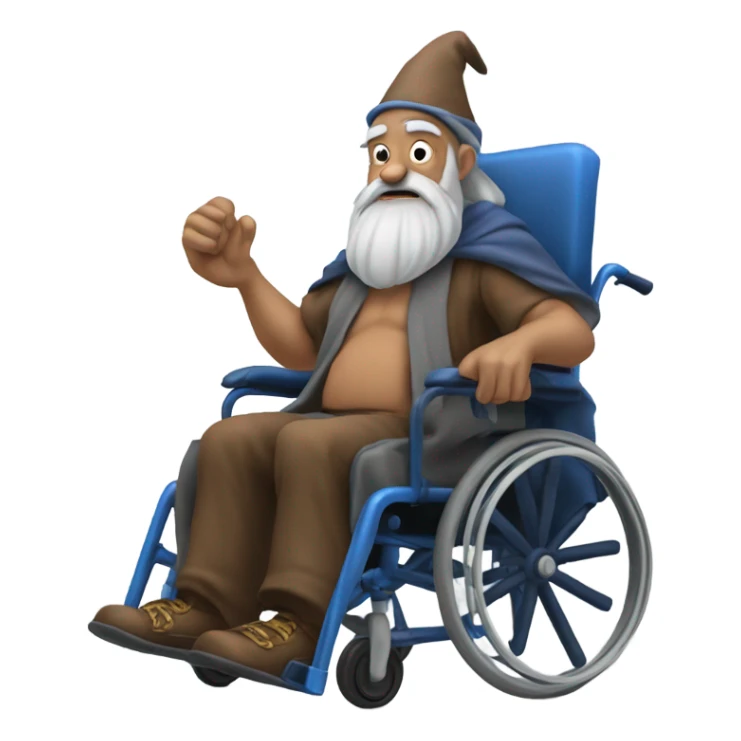 A old wizard with huge muscles and a blue beard is in a wheelchair sticker