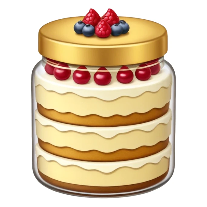 A layered small jar of cake that is gold outline black background  sticker