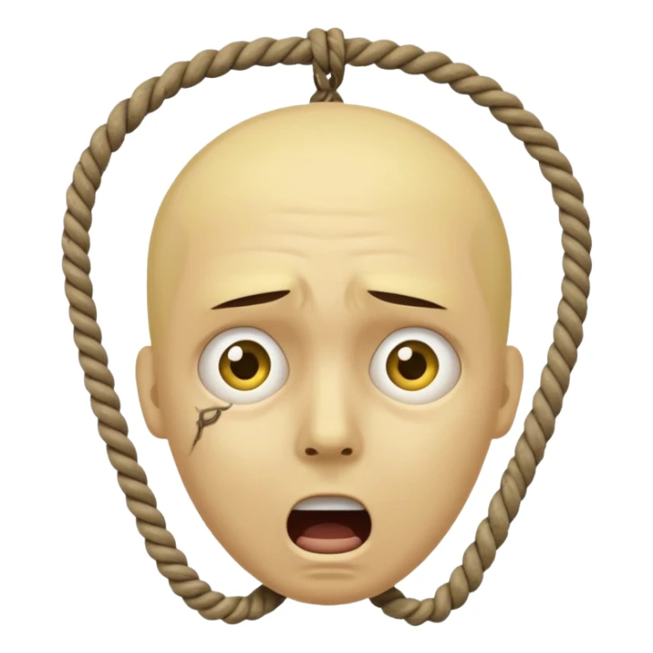 😔 with noose around neck. IOS themed emoji with regular yellowish skin(not completely yellow) only head sticker