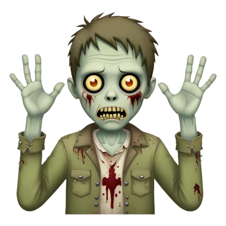 Male zombie holding his hands up saying wot meow sticker