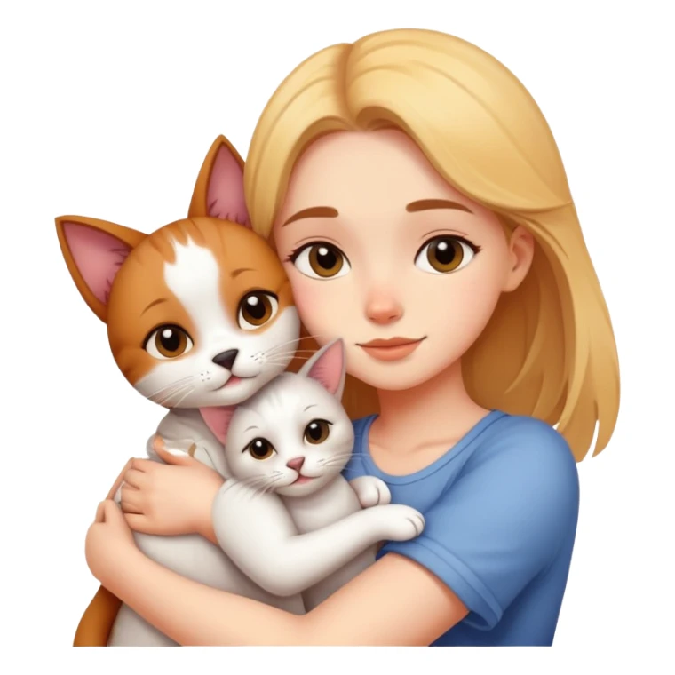 Beautiful girl hugs a cat and a dog tightly sticker