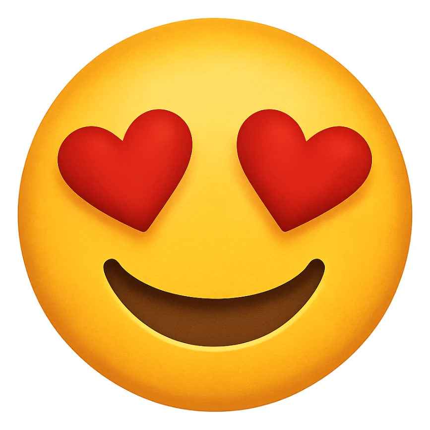 yellow face with love eyes emoji, digital illustration, no background sticker