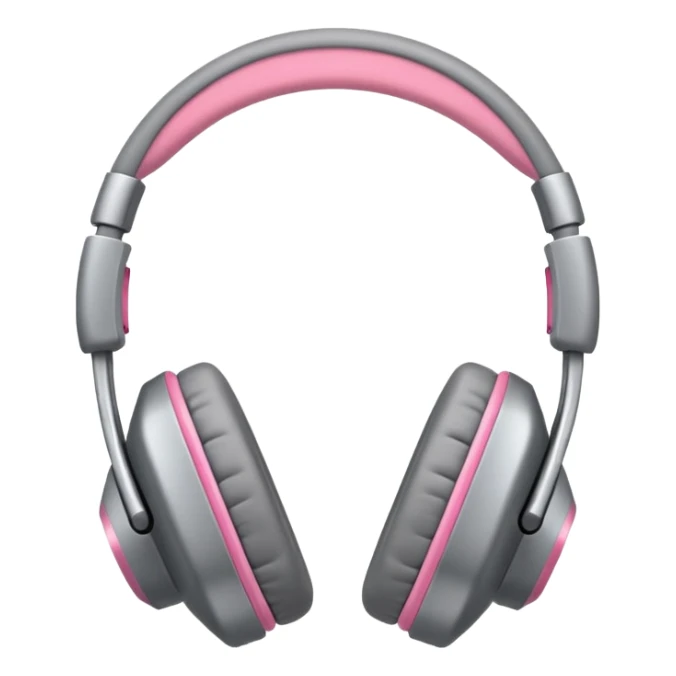 Auriculares cute color gris metal con moña rosa  sticker