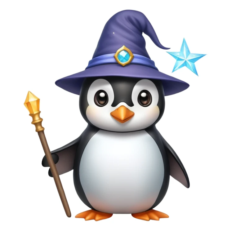 Cute penguin wearing wizard hat and holding a magic wand sticker