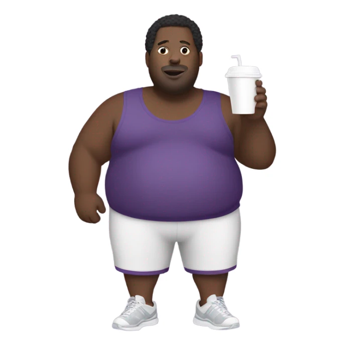 Obese black man wearing a purple tracksuit while holding a white styrofoam cup  sticker